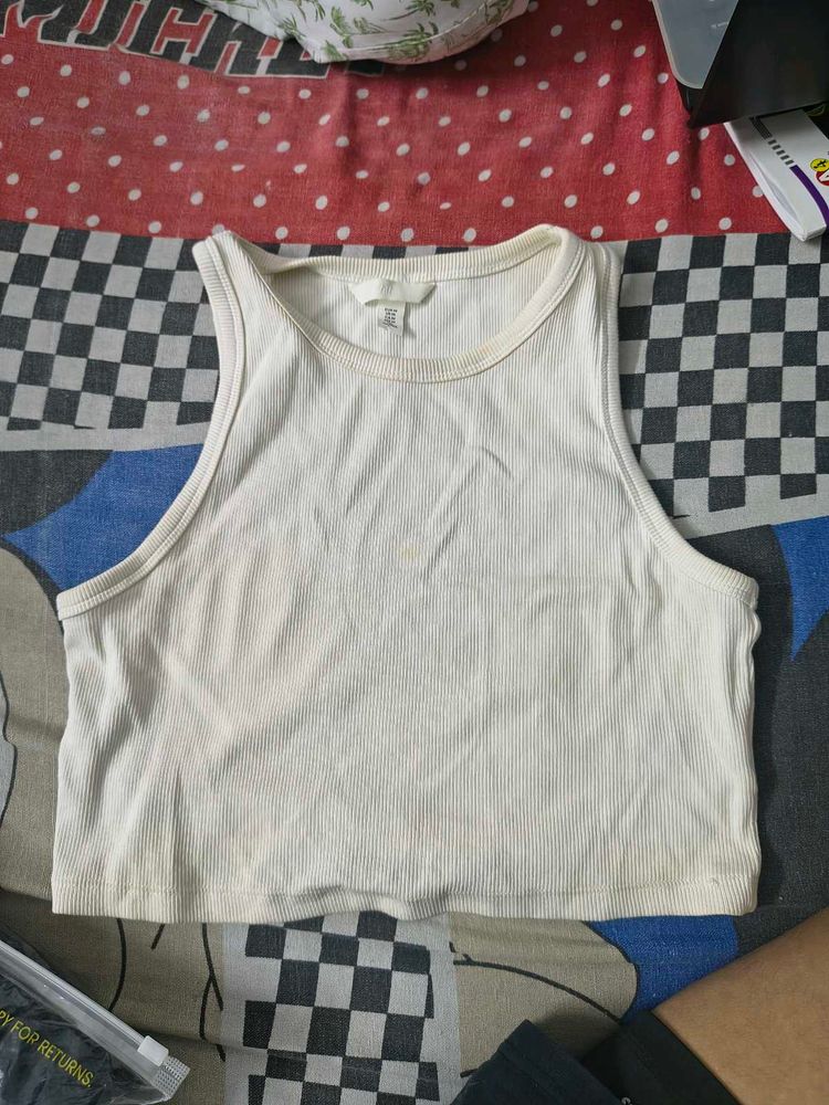 Cream Ribbed Tank Top