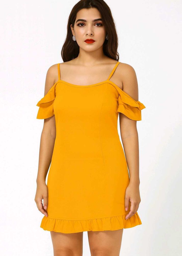 Mustard Yellow Cold Shoulder Ruffle Dress