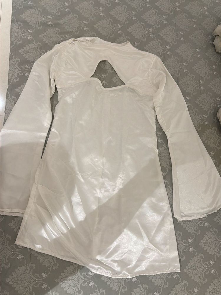 Elegant White satin party dress