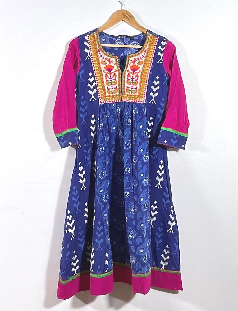 Women Blue Printed Kurti | Bust 34 | Waist 36 |