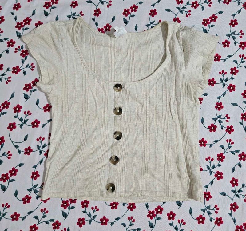 Ribbed Button-Up Crop Top