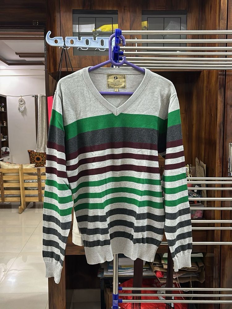 unisex  Striped V-Neck Sweater