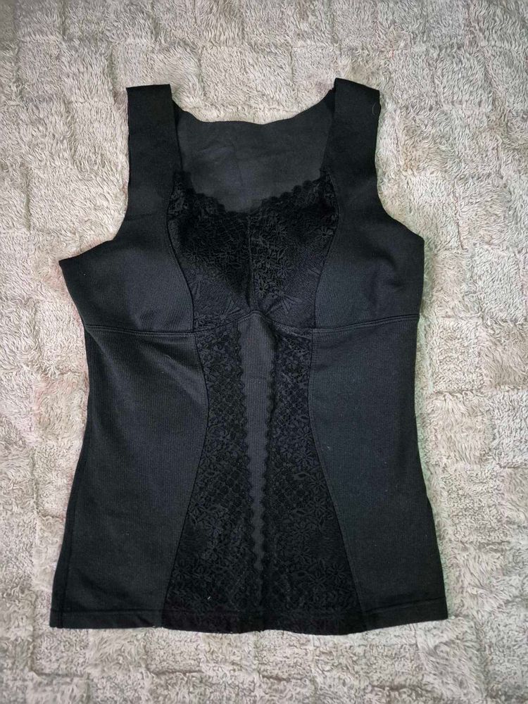 Black Lace Trim Camisole Tank Top