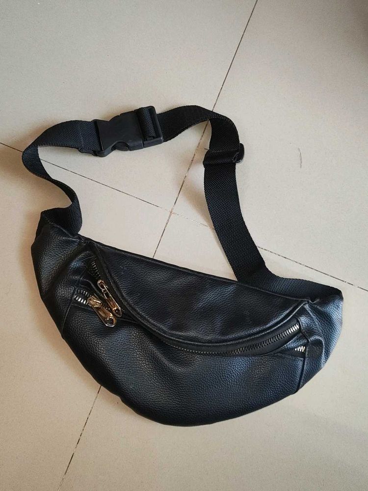Black Faux Leather Fanny Pack