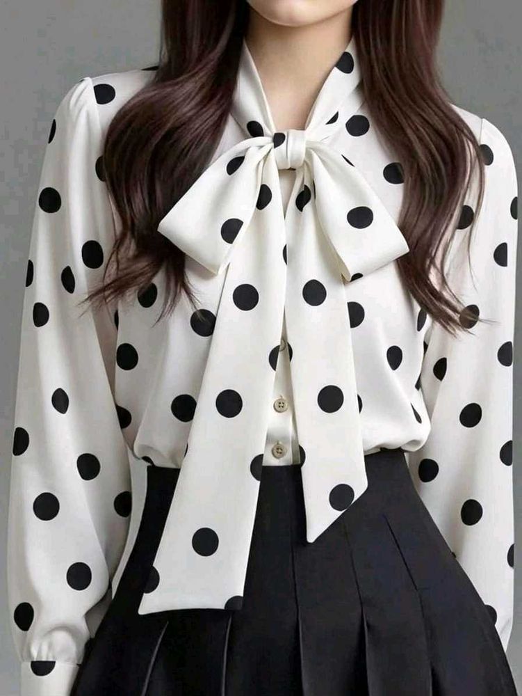 New with tag Korean Polka Dot Bow Blouse