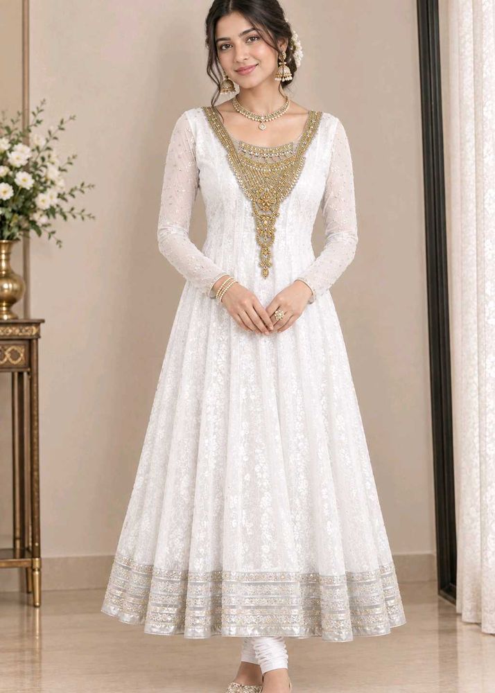 White Anarkali Set