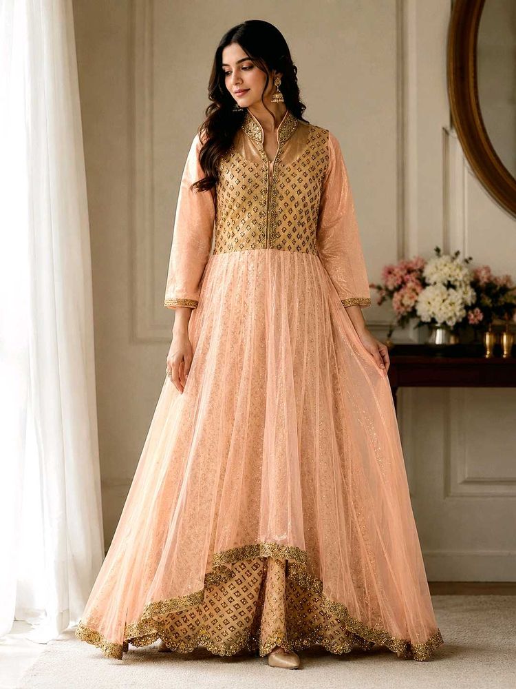 Elegant Peach party wear gown