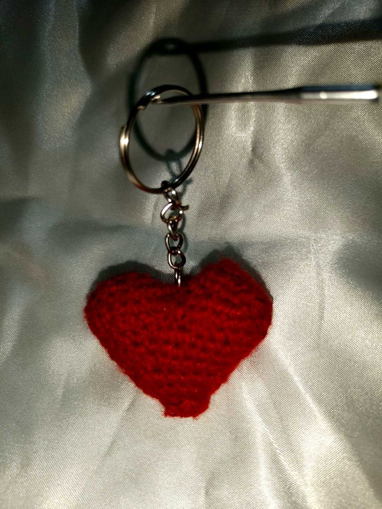 Red Heart Crochet Keychain