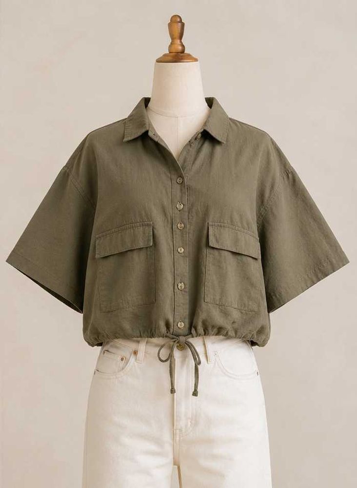 Olive Green Cropped Shirt