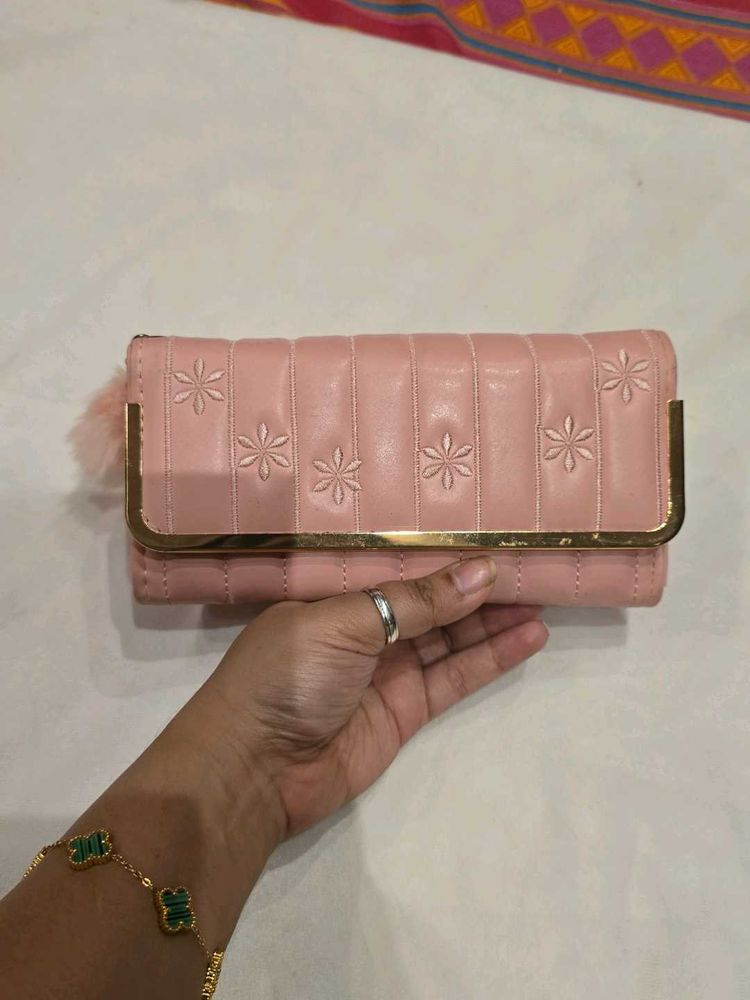 Cute Pink Floral Clutch Wallet