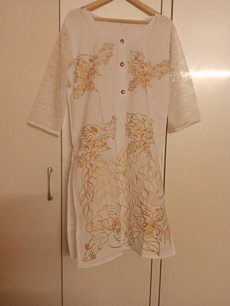 White Kurta with Gold Print