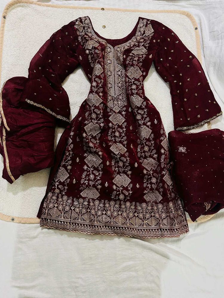 Elegant Maroon sharara Set