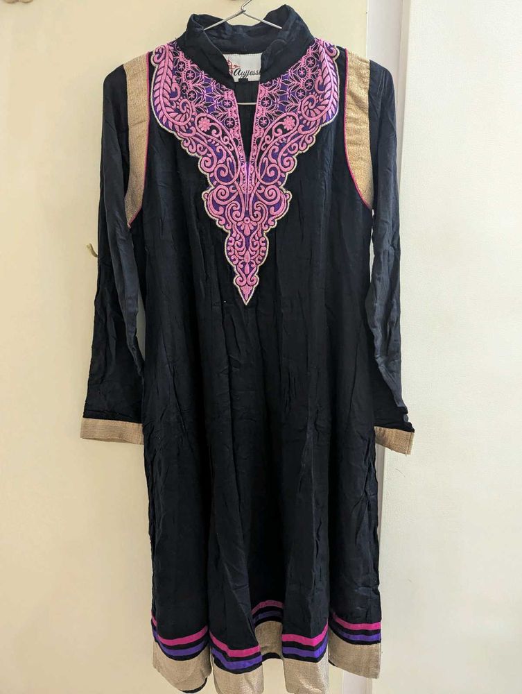 Beautiful Black Kurta with Pink Embroidery