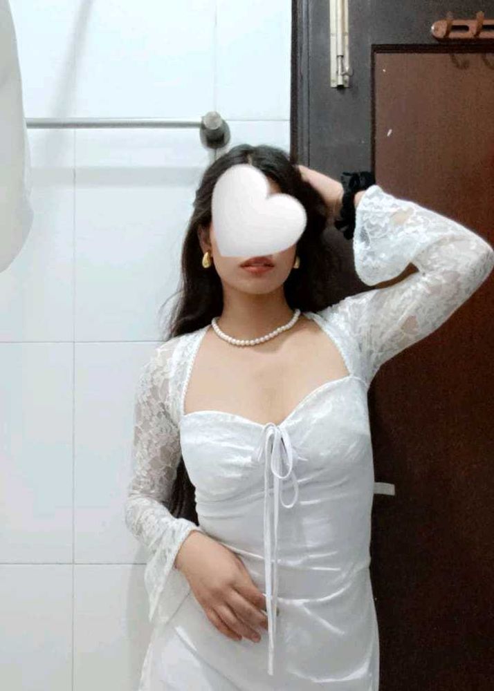 White Lace Sleeve Dress