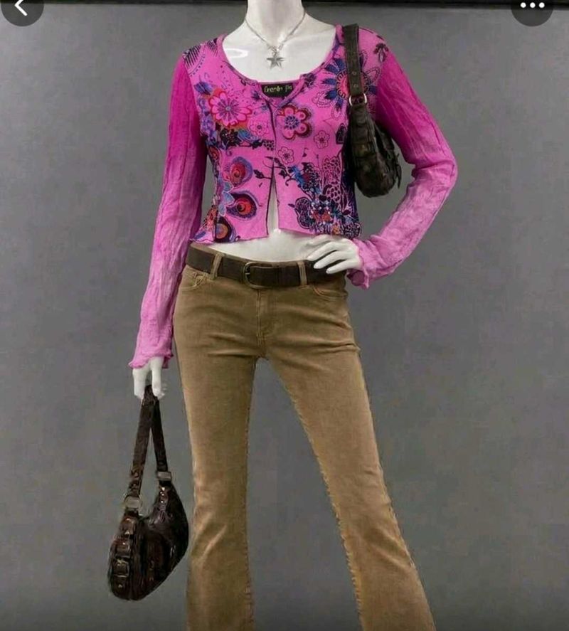 Vibrant Pink Floral Print Bell Sleeve Top