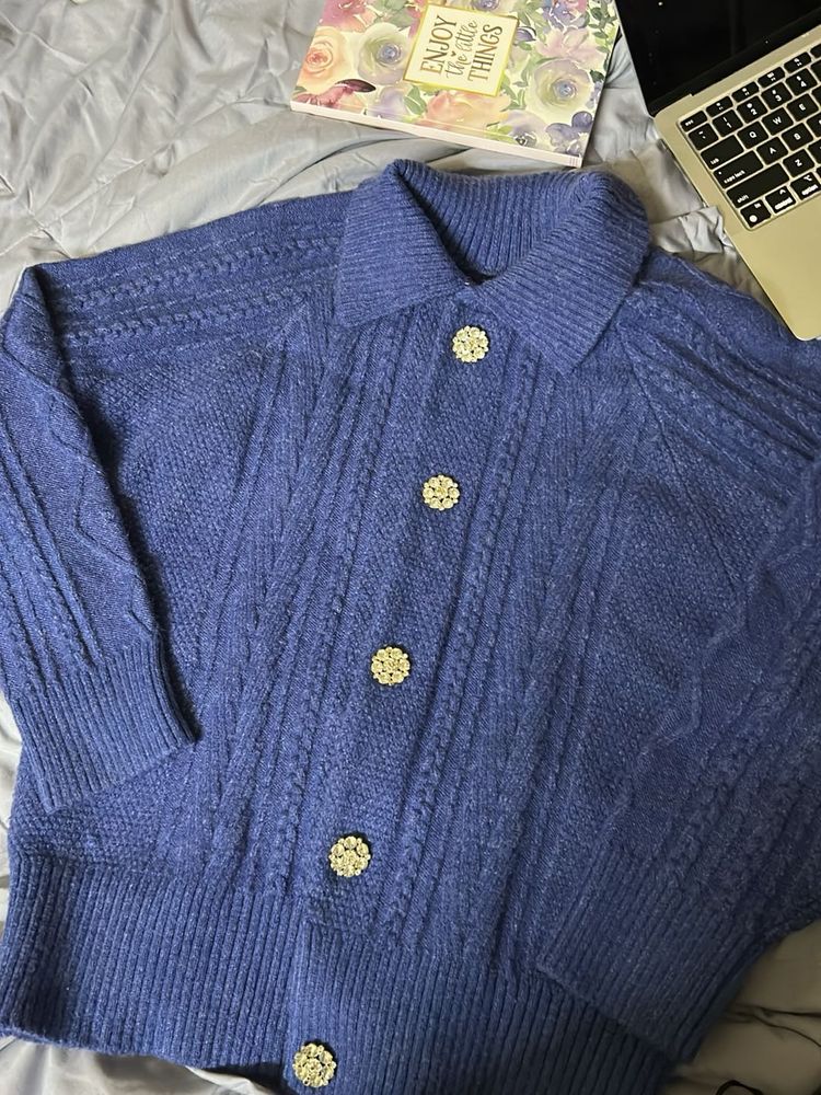 Korean Blue Knit Cardigan