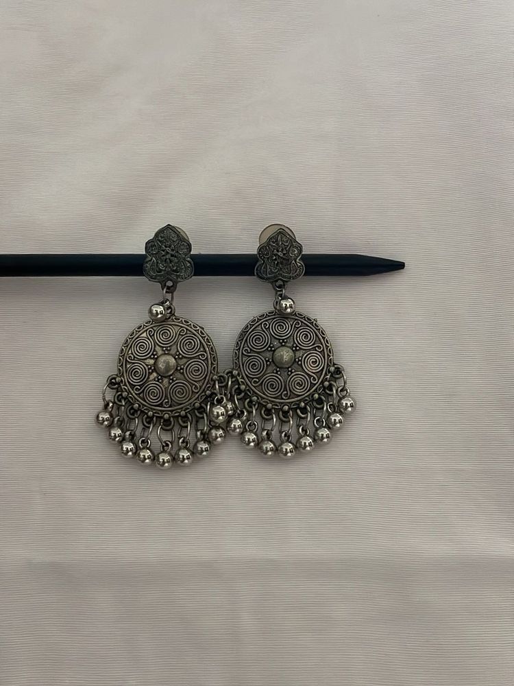 Boho Silver Jhumka Earrings