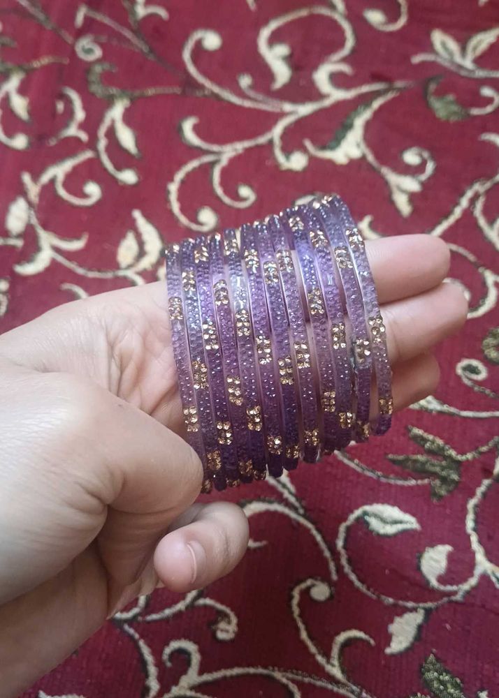 Set of Purple Glass Bangles with stone work
