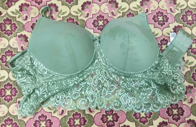 Green Lace Trim Bra