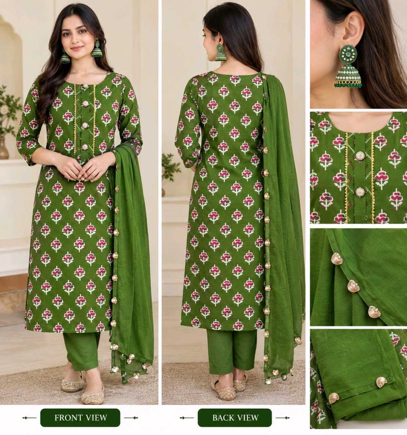 Green suit with Dupatta free earings