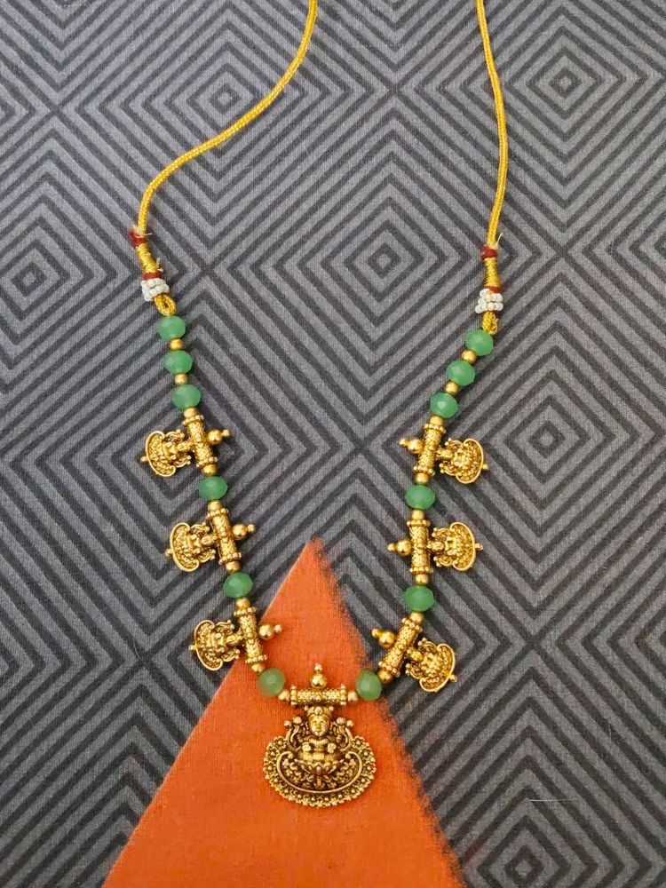 Traditional Gold Necklace with Green Beads