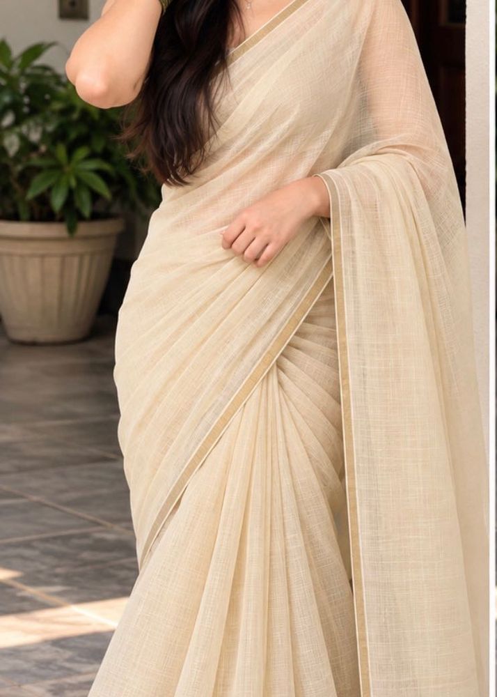 Elegant Cream Cotton Saree