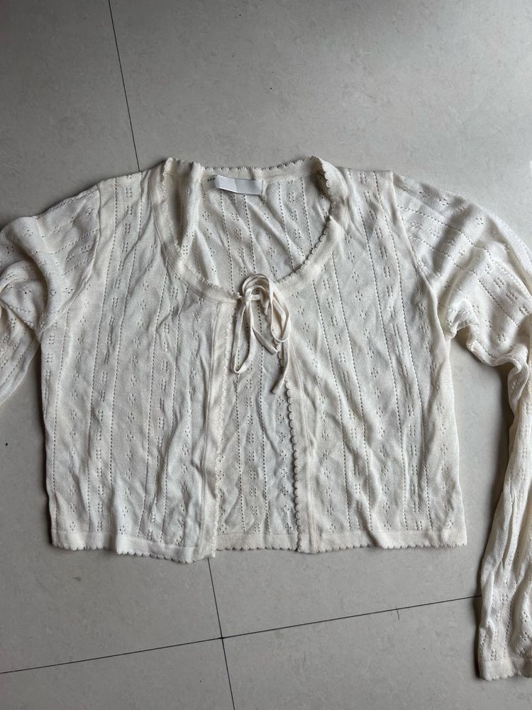 Cream Cropped Cardigan