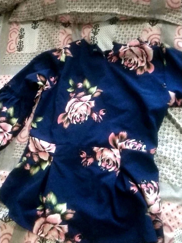 Navy Blue Floral Print Kurta