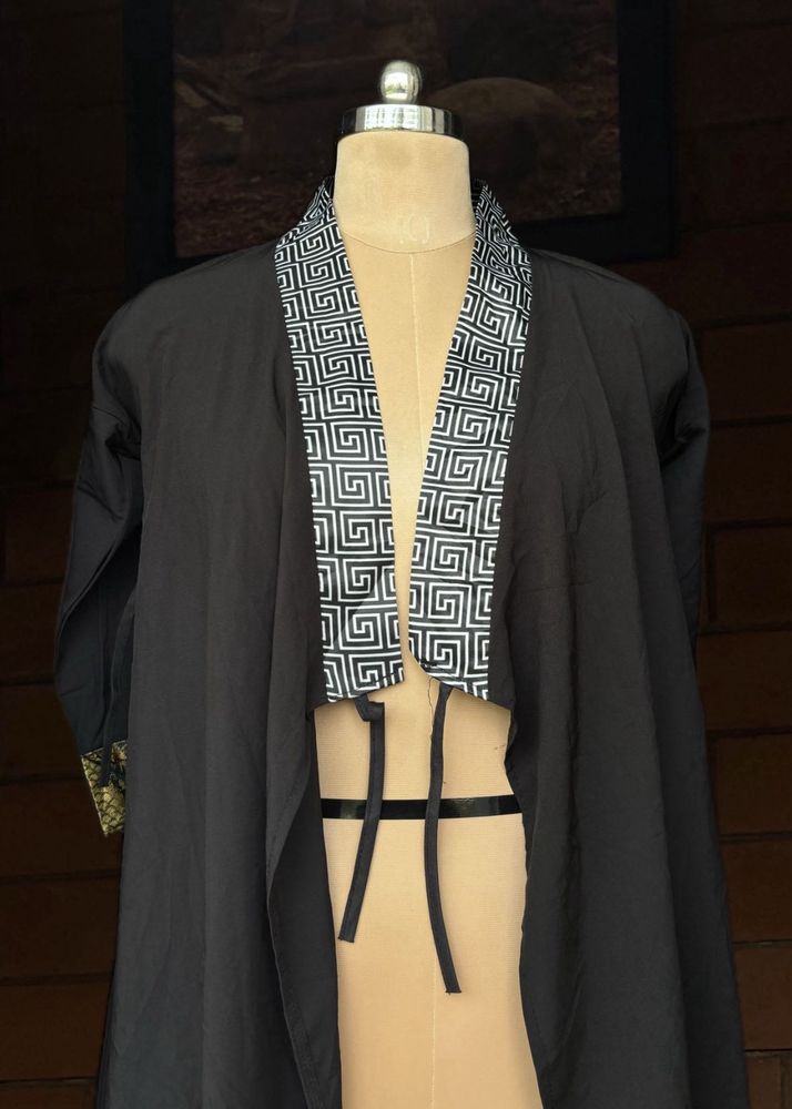 Elegant Black Kimono with Unique Neckline