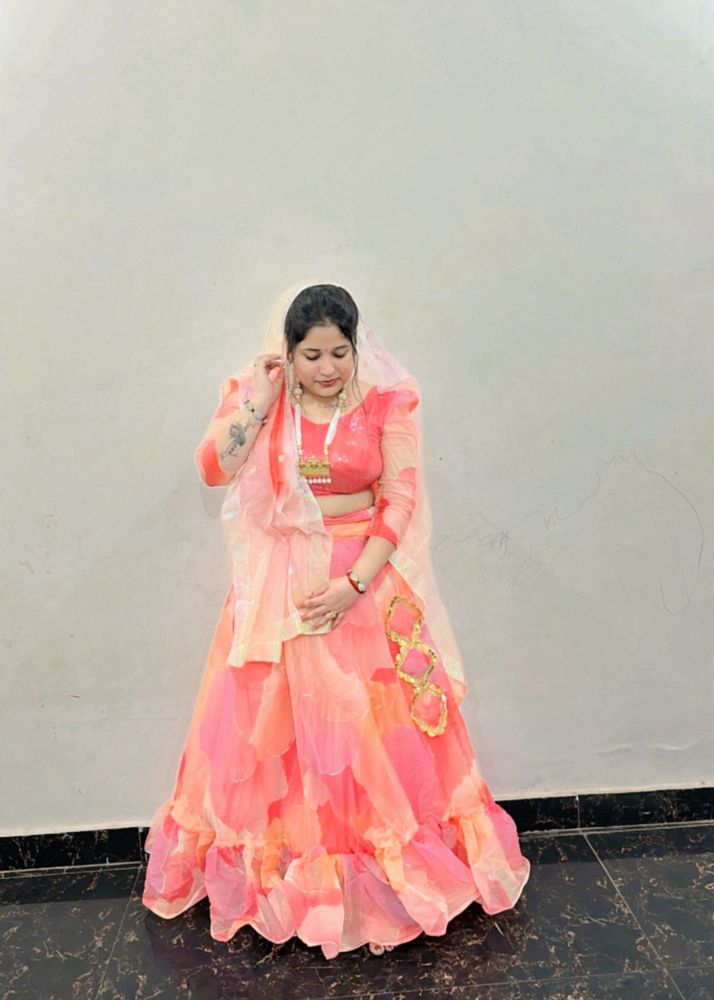 Stunning Pink &amp; Orange Ruffle Lehenga Choli