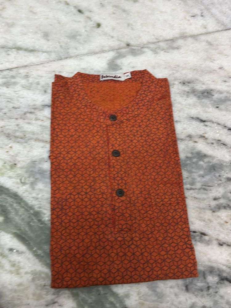 Rust orange Printed Cotton Kurta