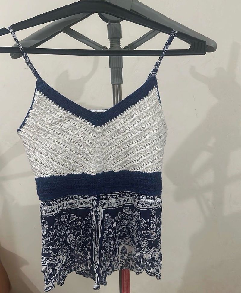 Boho Crochet &amp; Floral Print Cami Top