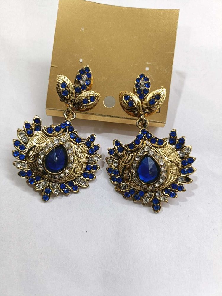 Blue &amp; Gold Statement Earrings