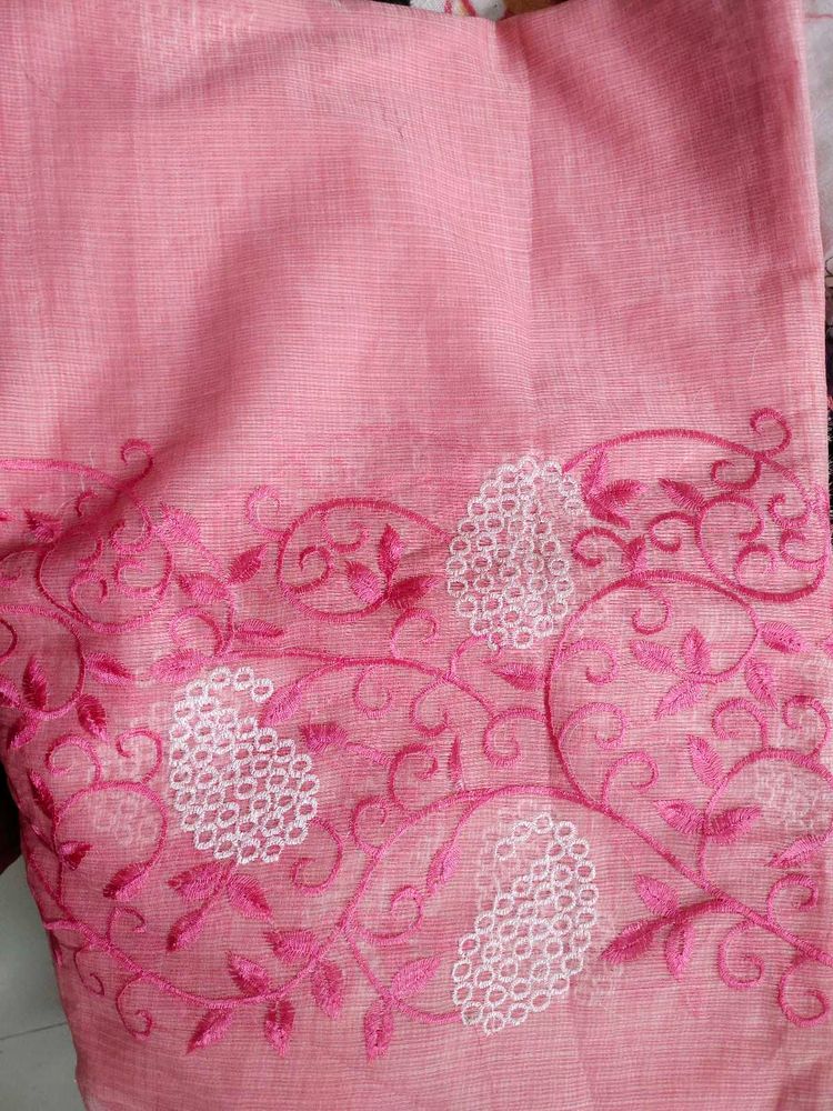 Elegant Pink Embroidered Saree