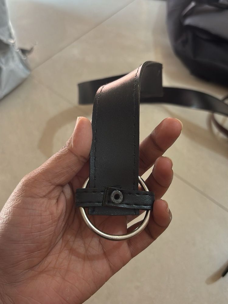 Stylish Black Belt with Silver Ring