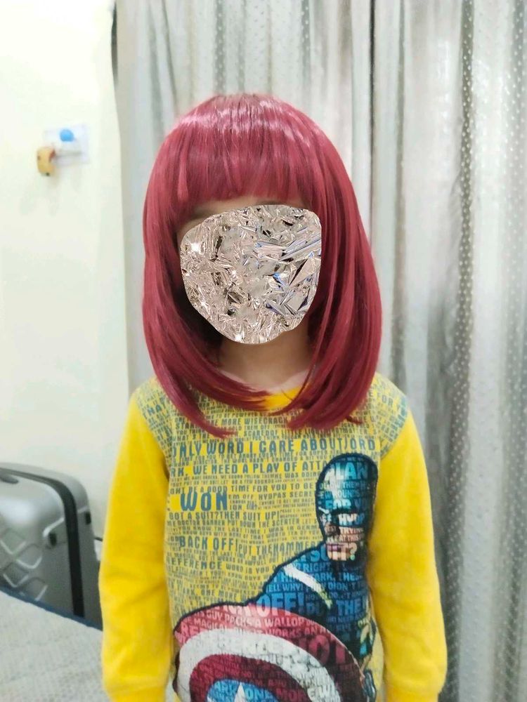 Red Korean Hair Full Head Wig With Adjustable Stra