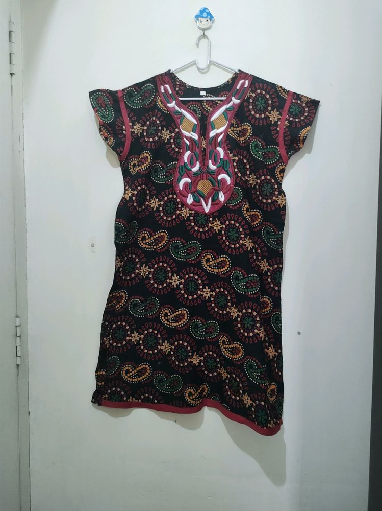 Black Kurta With Mango Prints And Embroidery