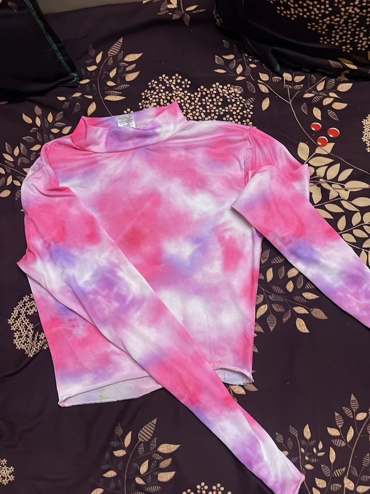 Pink Tie-Dye Mock Neck Top