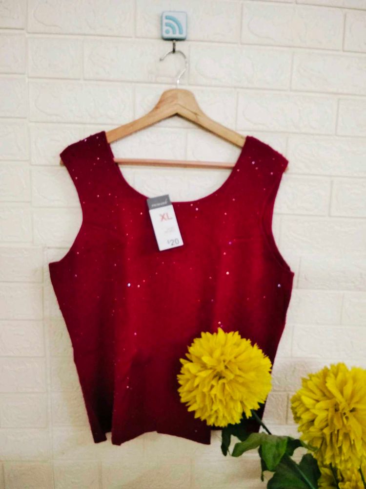 Maroon Sequin Tank Top - XL