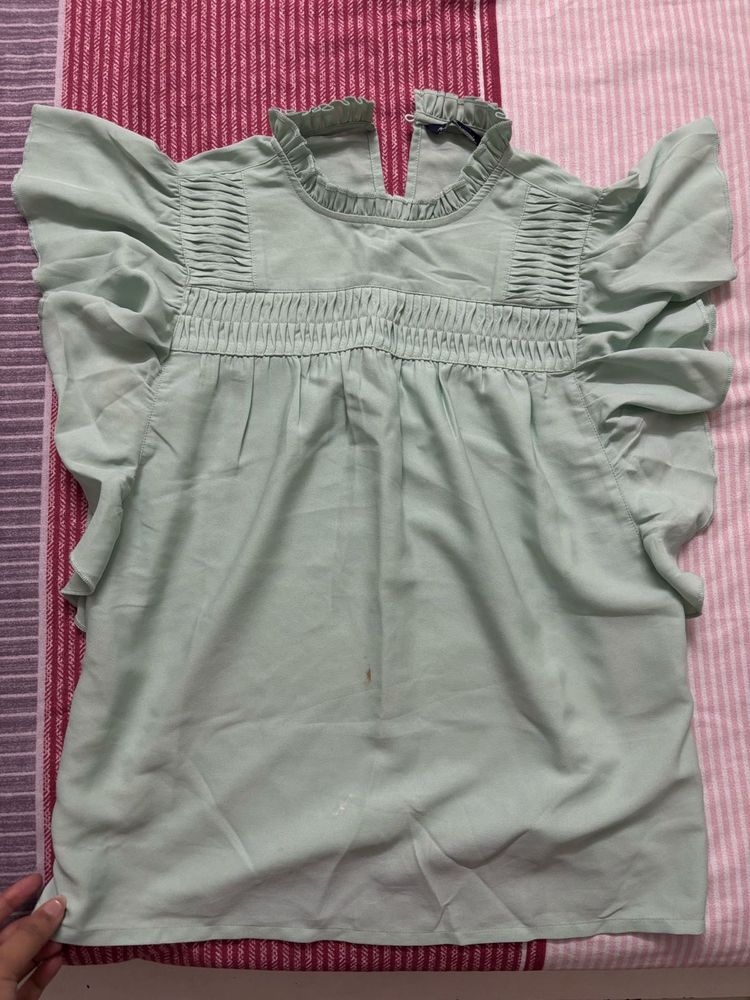 Mint Green Ruffle Sleeve Top