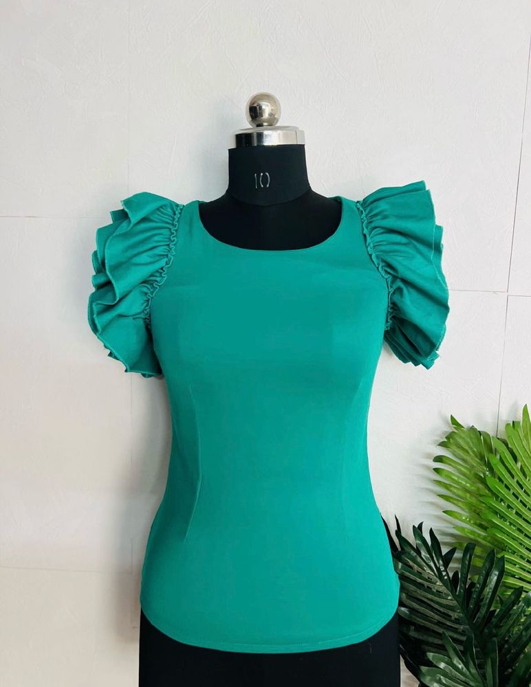 Chic Teal Top with Ruffled Sleeves