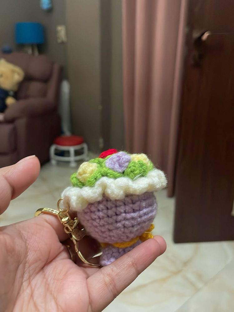 Crocheted Cupcake Keychain