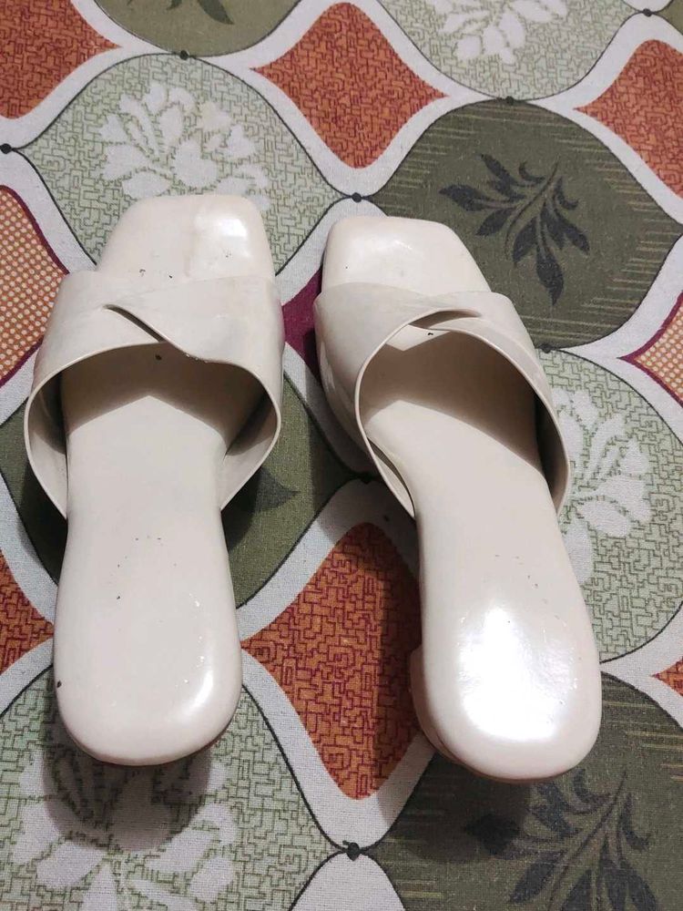 Cream Slip-On Sandals