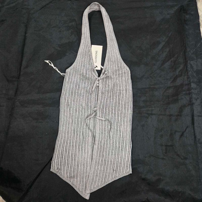 Ribbed Halter Neck front opening top
