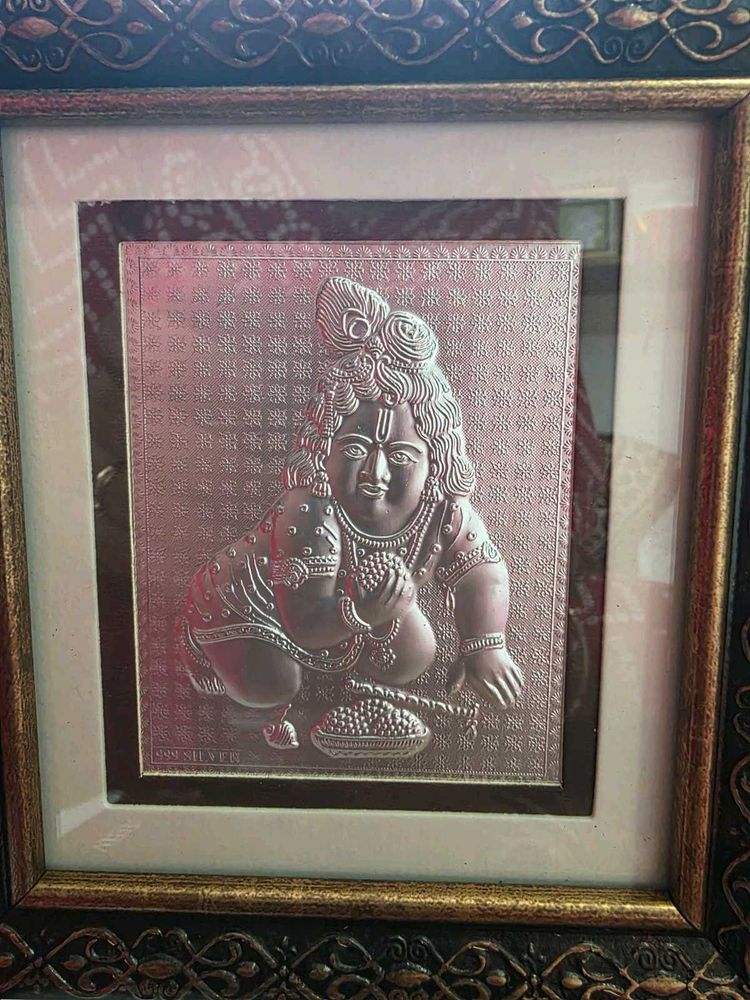 ladoo gopal Framed Silver Embossed Baby Krishna