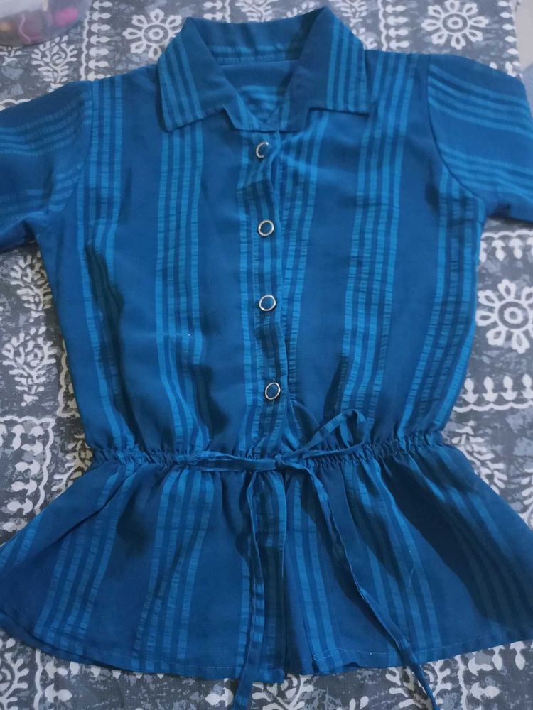 Stylish Blue Striped Peplum Top