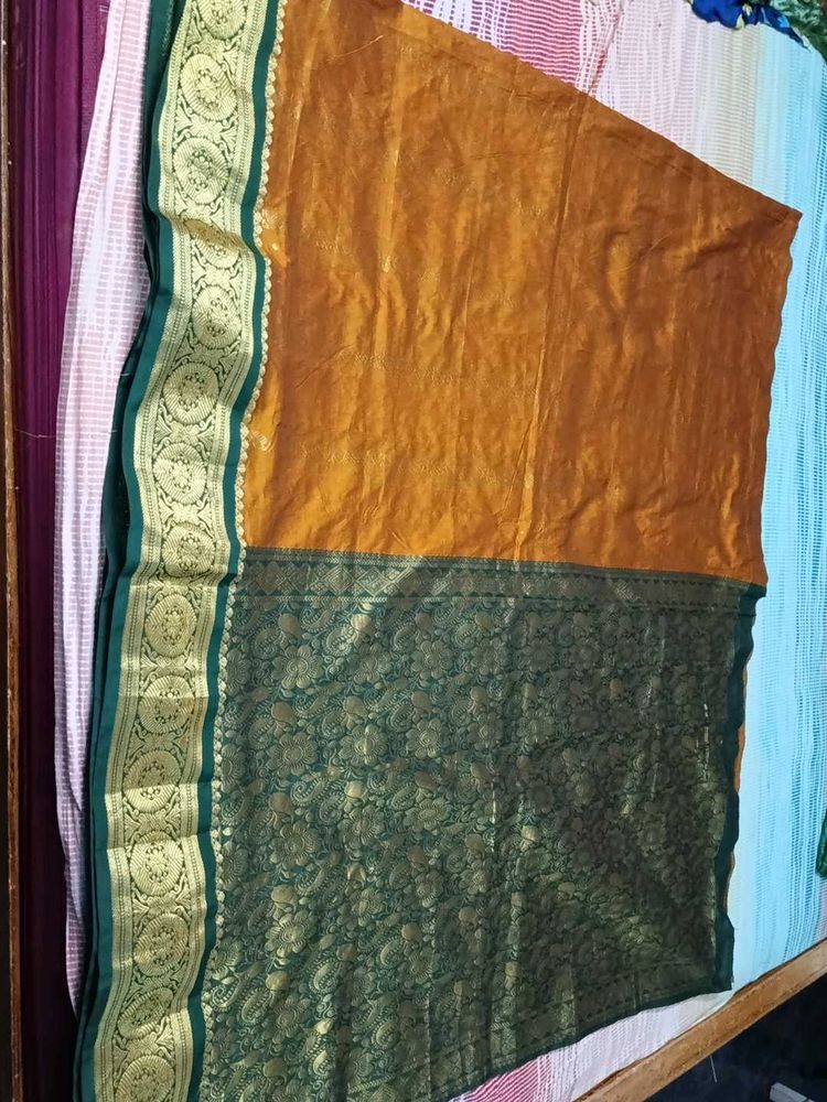 Elegant Mustard &amp; Green Silk Saree