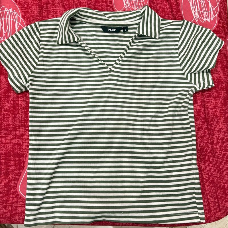 WESTSIDE Striped Polo Neck Top