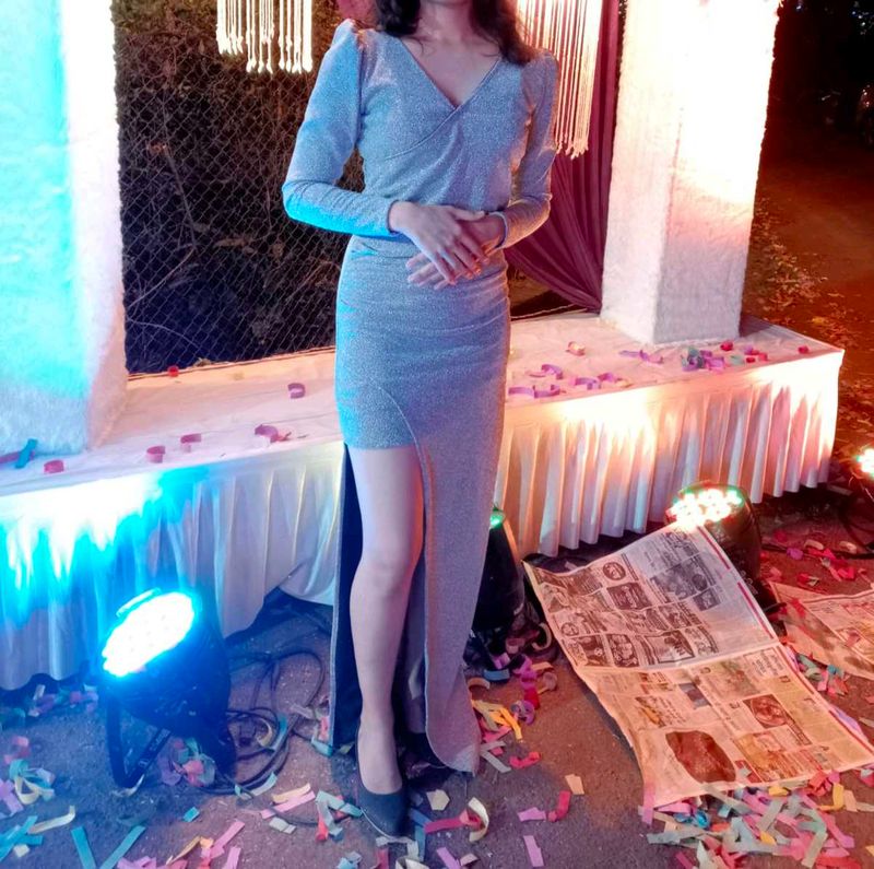 Sparkling Silver V-Neck Dress
