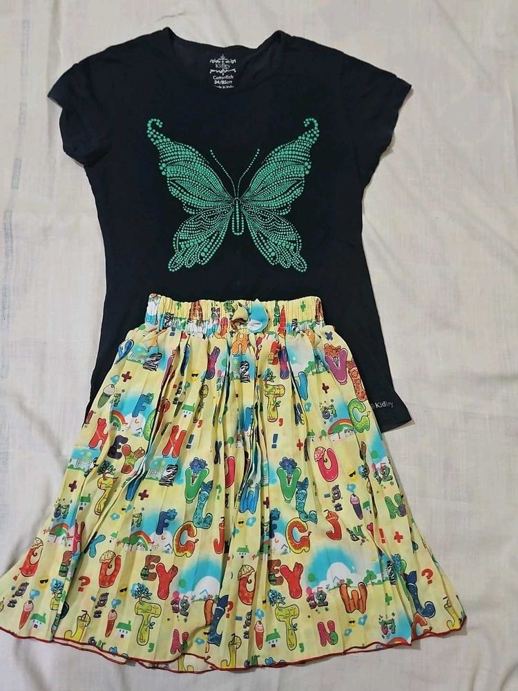 Cute Butterfly T-Shirt &amp; Alphabet Skirt Set
